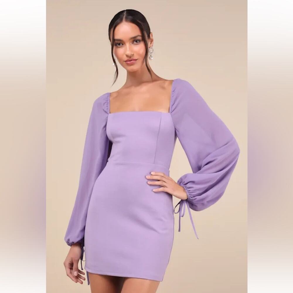 Lulus Delightful Love Lavender Lace Up Balloon Sleeve Mini Dress - Small - NWOT